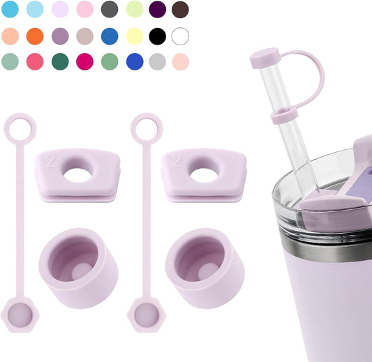 Silicone Spill Stopper Set Compatible with Stanley Cup 2.0 30oz & 40oz with Straw Cover (Set of 2, Orchid)