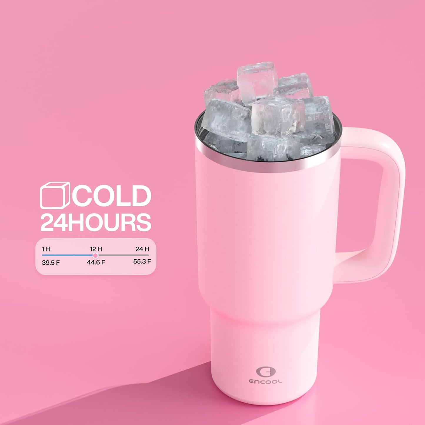 32 oz Tumbler with Handle and Straw: Stainless Steel Insulated Tumbler Keeps Cold for 24 Hours, Leakproof Travel Cup Fits in Cup Holder and BPA-Free, Cotton Candy