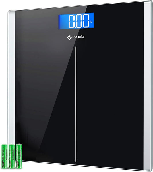 Etekcity Bathroom Scale for Body Weight, Highly Accurate Digital Electronic Weighing Machine for People, LCD Display, Large Size, 6mm Tempered Glass for Safe Home Use, Batteries Included, 400 lbs