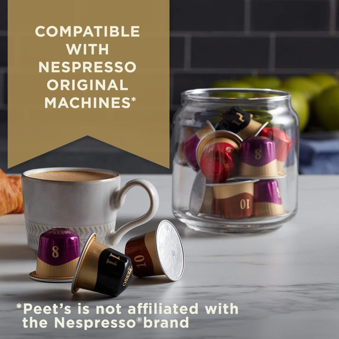 Peet's Coffee, Medium Roast Decaf Espresso Capsules, Compatible with Nespresso Original Machine - Decaf Ristretto Intensity 10, 100 Count (10 Boxes of 10 Espresso Capsules)