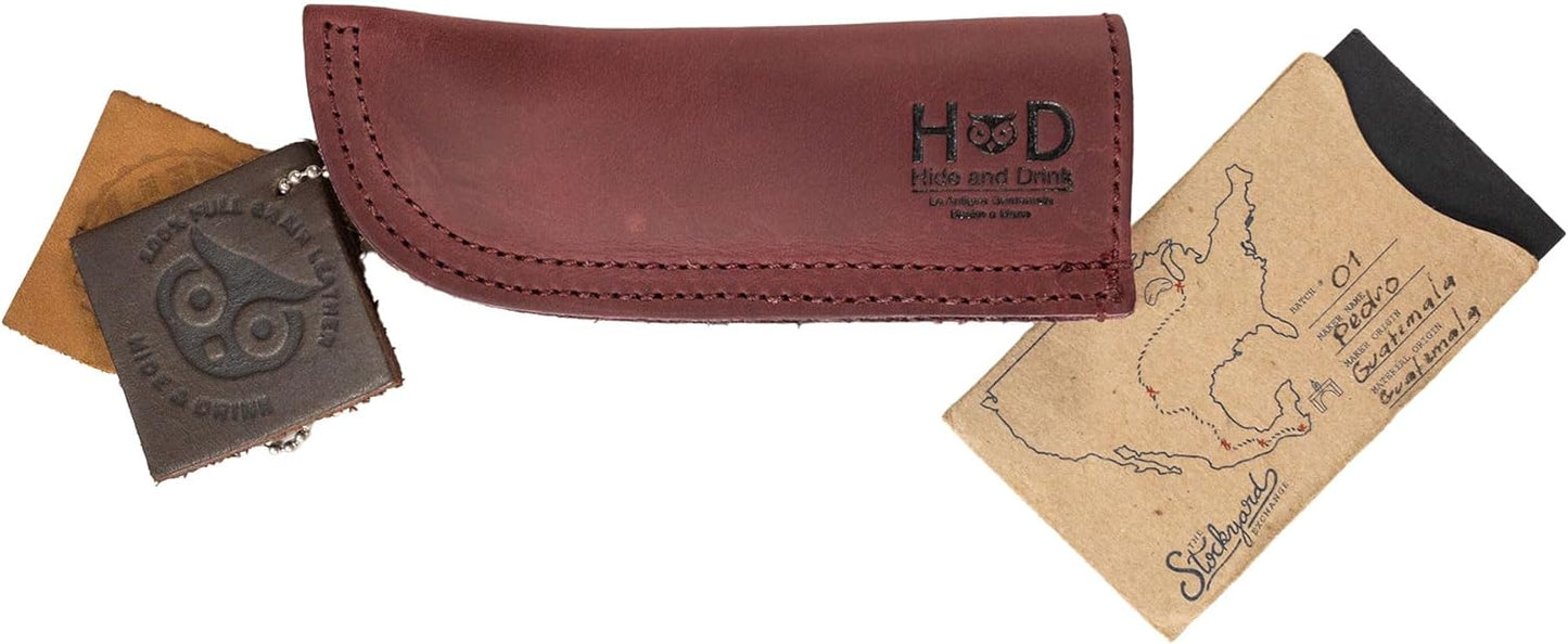 Hide & Drink, Full Grain Leather Hot Handle, Cast Iron Protector, Panhandle Potholder, Double Layered, Double Stitched, Slides On/Off Easily onto Metal Skillet Grips, Handmade, Sangria