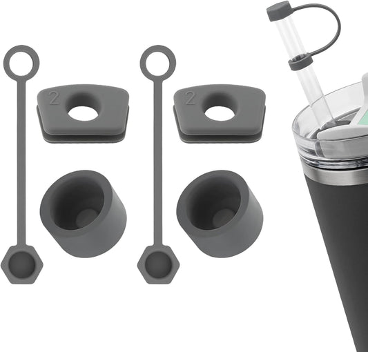 Silicone Spill Stopper Set Compatible with Stanley Cup 2.0 30oz & 40oz with Straw Cover (Set of 2, Grey)