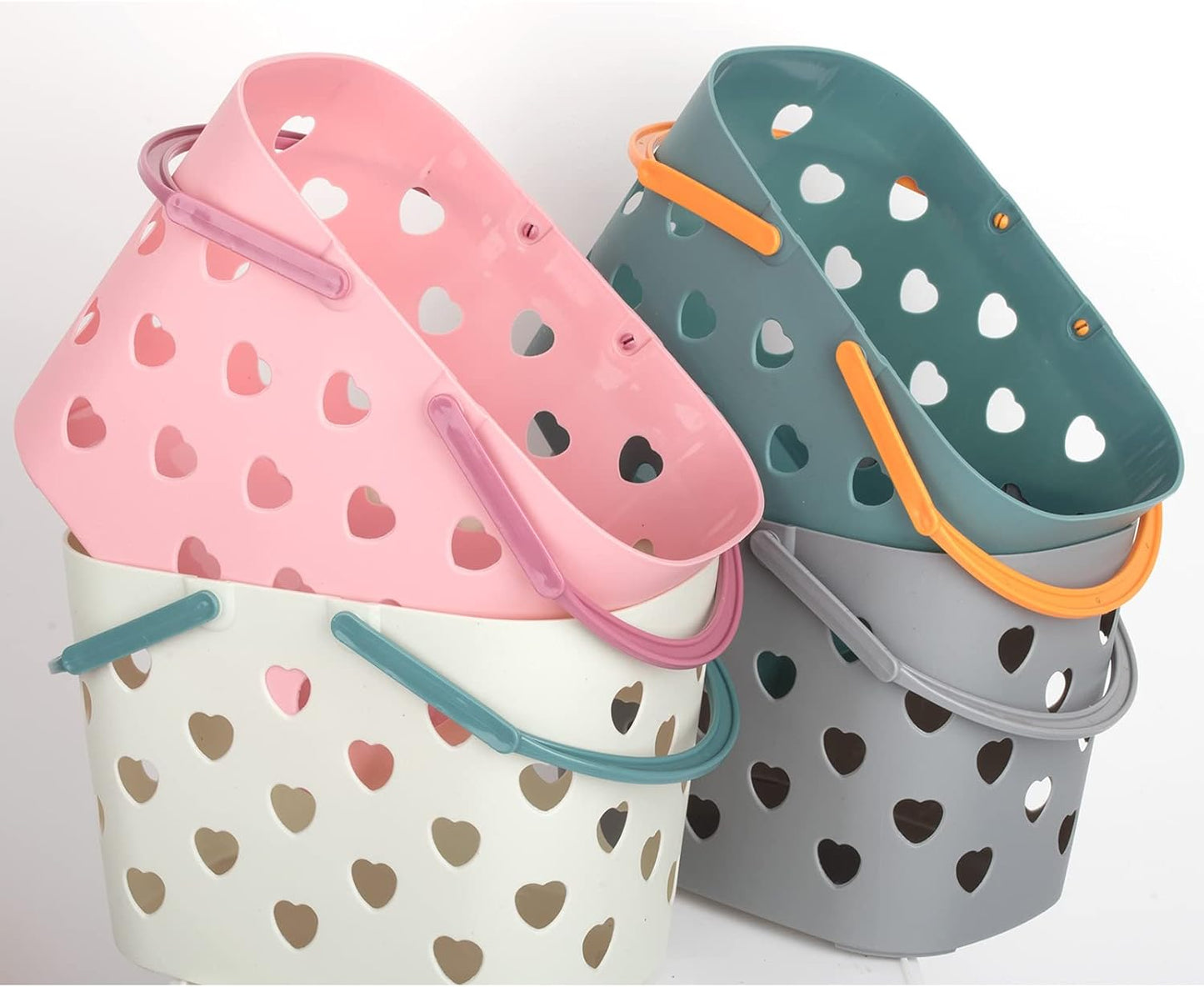 Anyoifax Portable Shower Caddy Tote Plastic Storage Basket with Handle Box Organizer Bin for Bathroom, College Dorm, Pantry, Kitchen, 2 Pack, Pink