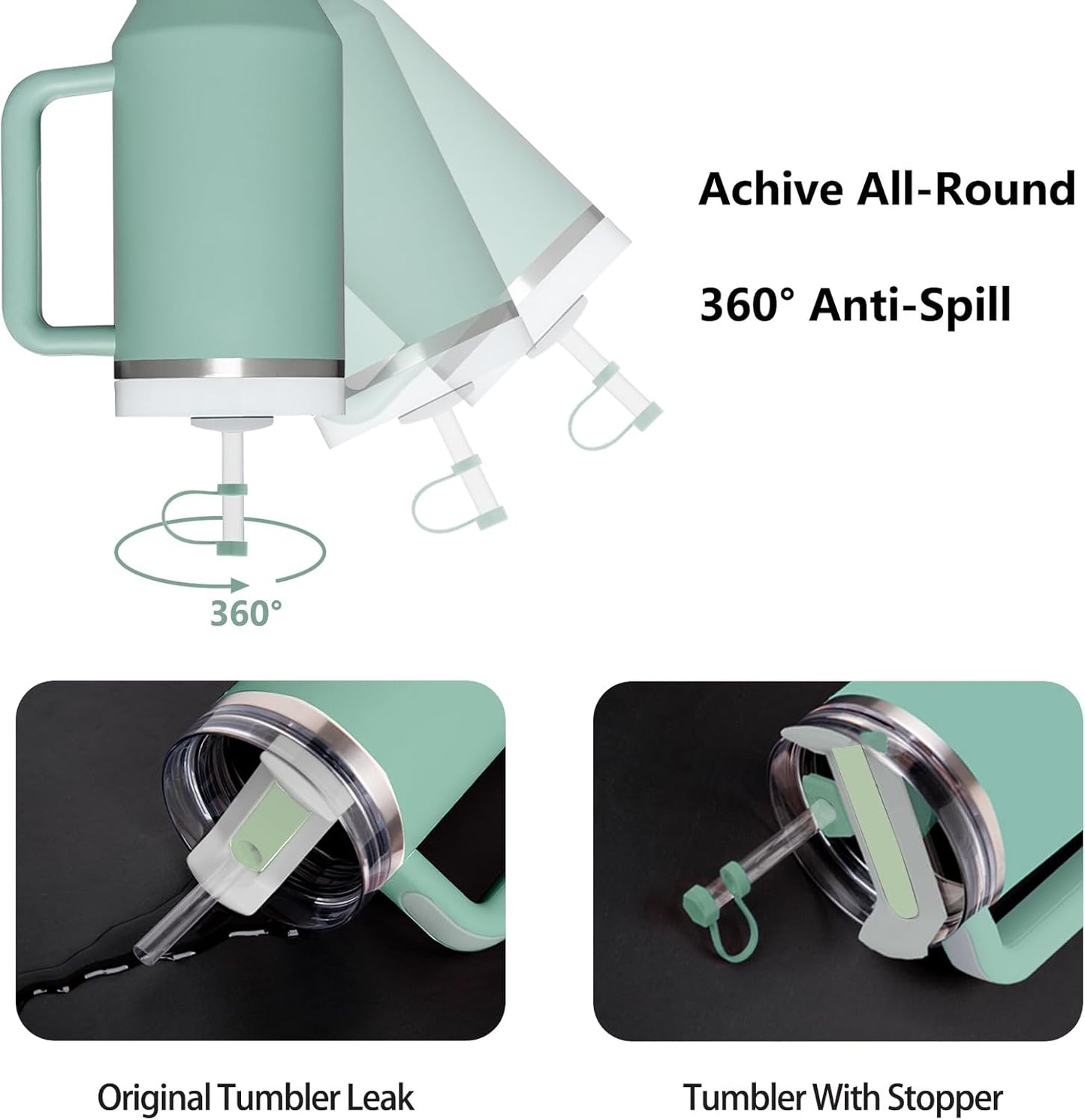 Silicone Spill Stopper Set Compatible with Stanley Cup 2.0 30oz & 40oz with Straw Cover (Set of 2, Eucalyptus)