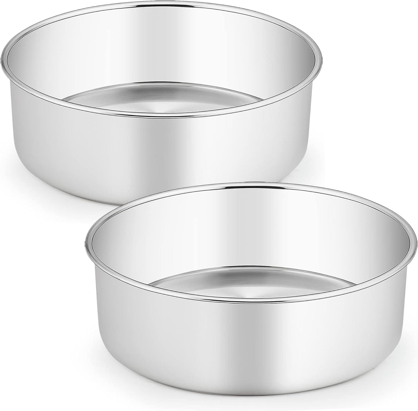 TeamFar Round Cake Pans, 9½’’x3’’ Stainless Steel Deep Tier Baking Cake Pan for Wedding Birthday Party, Non-Toxic & Heavy Duty, Straight & Deep Wall, Mirror Finish & Dishwasher Safe - Set of 2