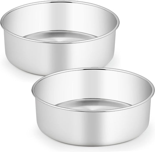 TeamFar Round Cake Pans, 9½’’x3’’ Stainless Steel Deep Tier Baking Cake Pan for Wedding Birthday Party, Non-Toxic & Heavy Duty, Straight & Deep Wall, Mirror Finish & Dishwasher Safe - Set of 2