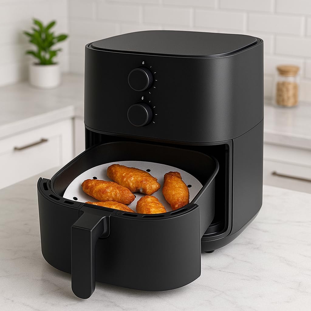 10 Inch Air Fryer Liners, Set of 200, Bamboo Steamer Liners/Dumpling Steamer Paper/Perforated Air Fryer Parchment Paper Sheet for Airfryer, Steaming Basket and More