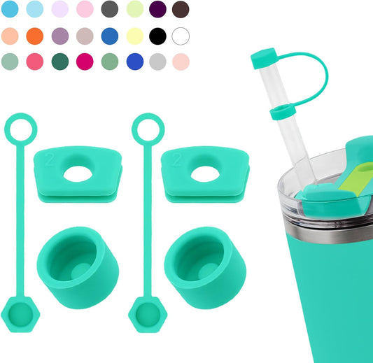 Silicone Spill Stopper Set Compatible with Stanley Cup 2.0 30oz & 40oz with Straw Cover (Set of 2, Tropical Teal)