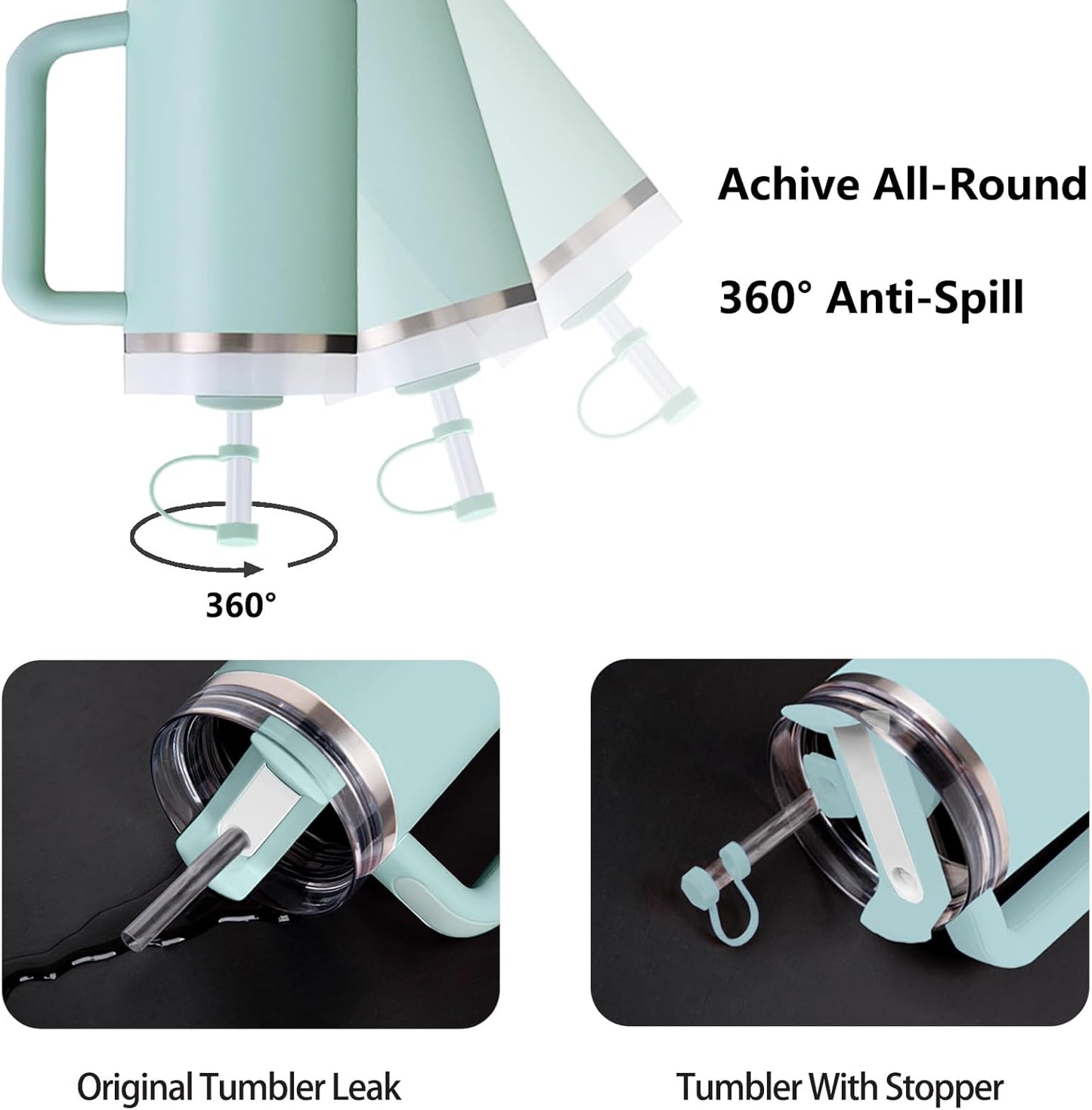 Silicone Spill Stopper Set Compatible with Stanley Cup 2.0 30oz & 40oz with Straw Cover (Set of 2, Seafoam)