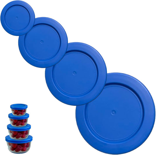 1, 2, 4 & 7 Cup Blue Replacement Lids/Covers for Pyrex, Anchor Hocking & KlareWare Storage Bowls *Lids Only Glass Container Not Included* (4 Pack *One of Each Size*)