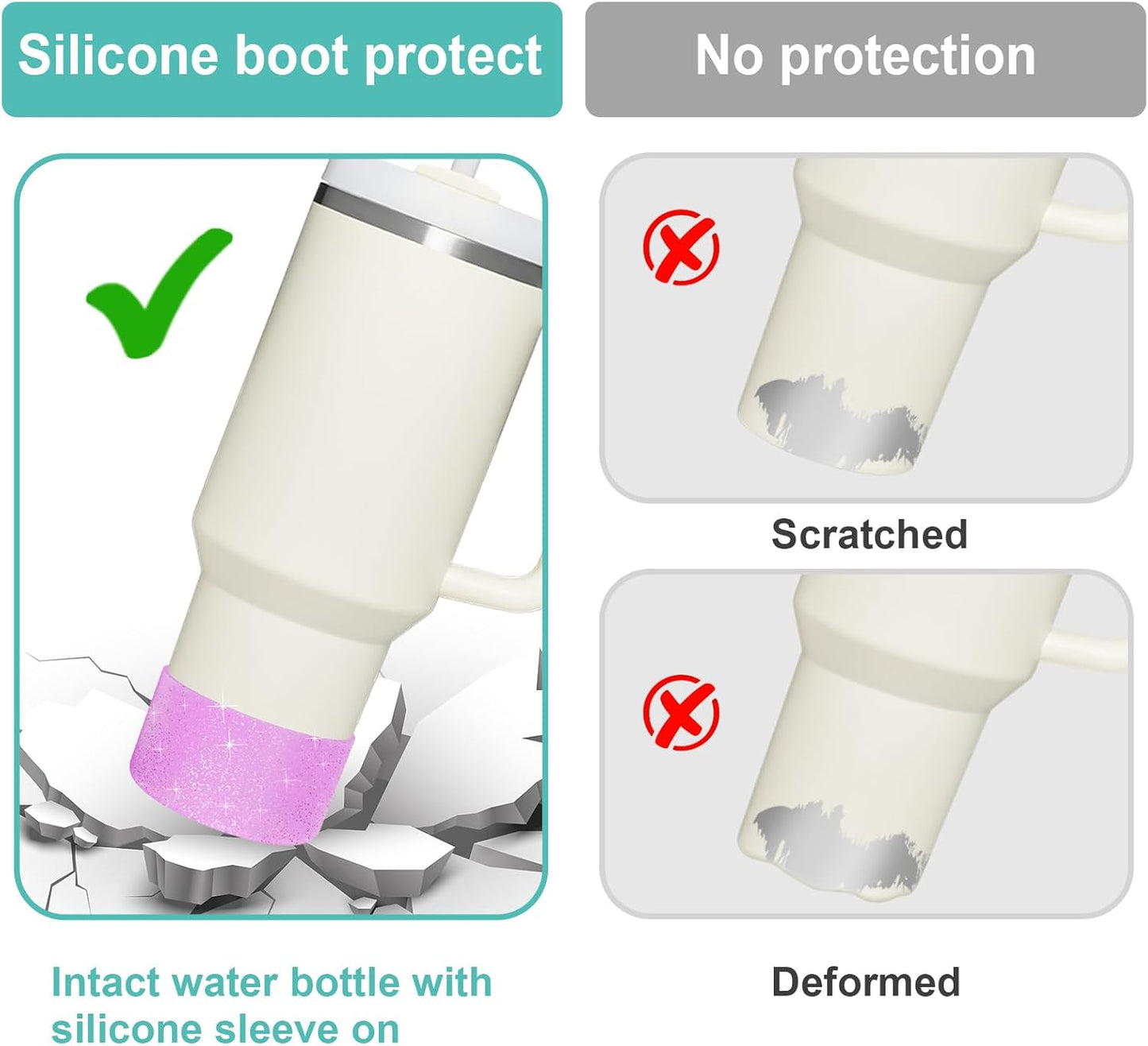 Upgrade 2PCS Protective Silicone Boot Bumper for Stanley Quencher Adventure 40oz 30oz IceFlow 20oz 30oz Tumbler, Water Bottle Bottom Sleeve Cover Accessories for Stanley Mug Cup(Glitter Purple)