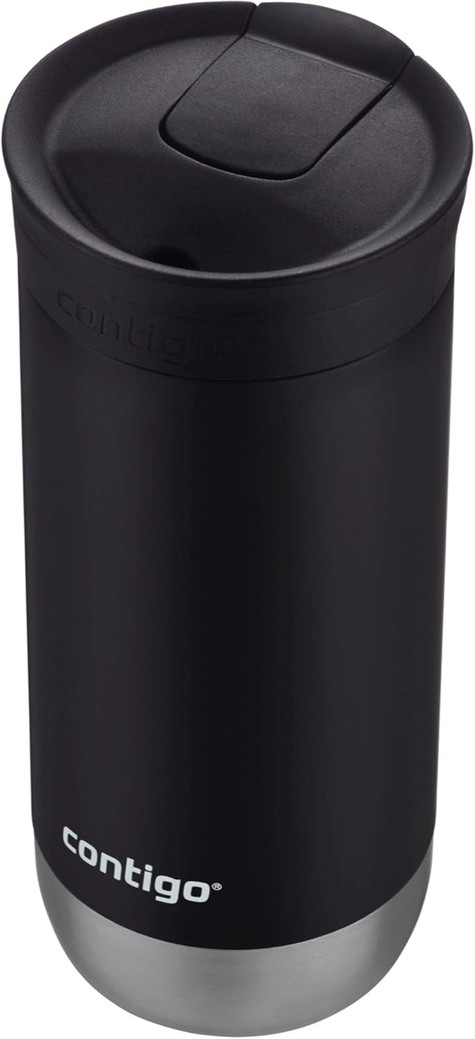 Huron Vacuum-Insulated Stainless Steel Travel Mug, 16oz Licorice - Leak-Proof Lid for Hot/Cold Beverages, Fits Most Cup Holdersand Brewers (Pack of 4)