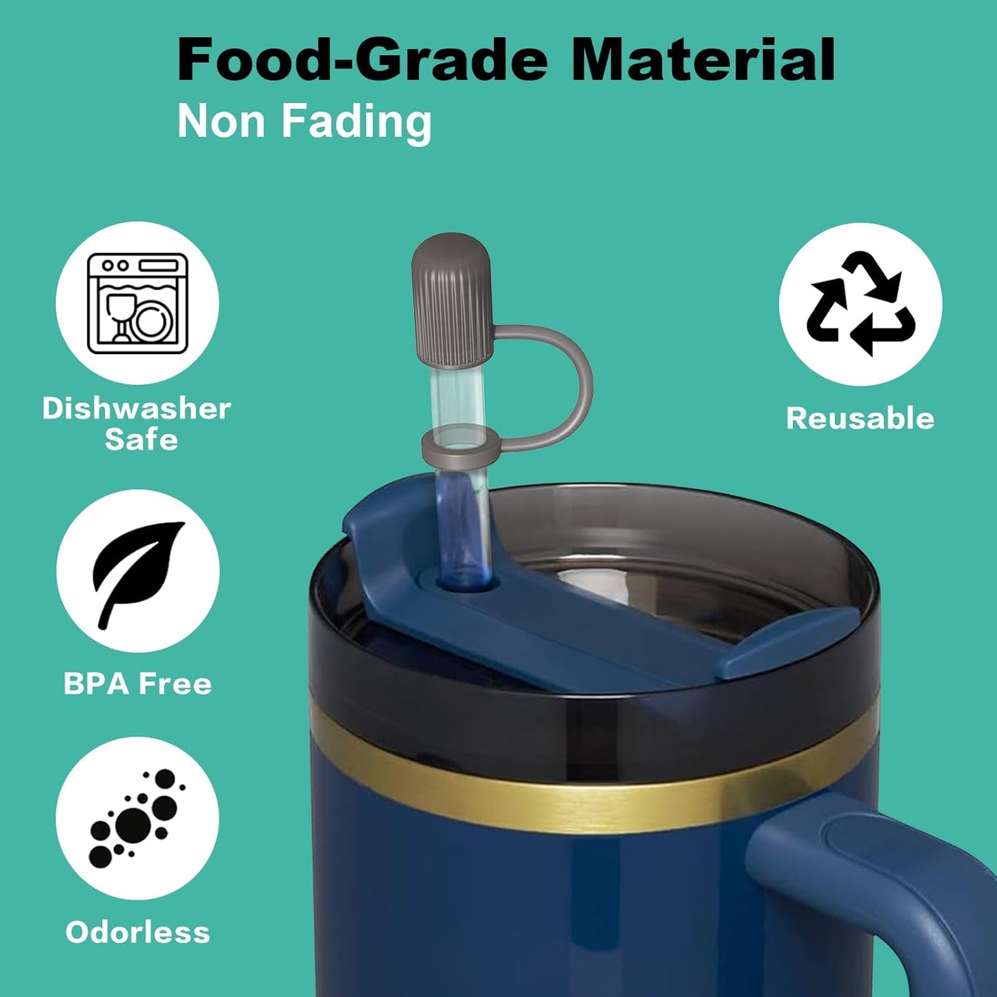 12 Clear Replacement Straws with Cover Caps for Stanley|Owala|Simple Modern 40 oz 30 oz 20 oz 14 oz Tumbler, Reusable Drinking Straws with Topper, Stopper, Cleaning Brush for Stanley Cup Accessorie