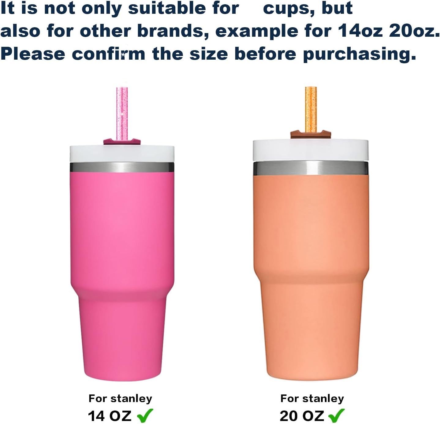 Replacement Straw for Stanley 14 oz 20 oz Cup Tumbler, 6 Pack Long Reusable Color Straws with Cleaning Brush, Dishwasher Safe, Plastic Straws for stanley cup accessories