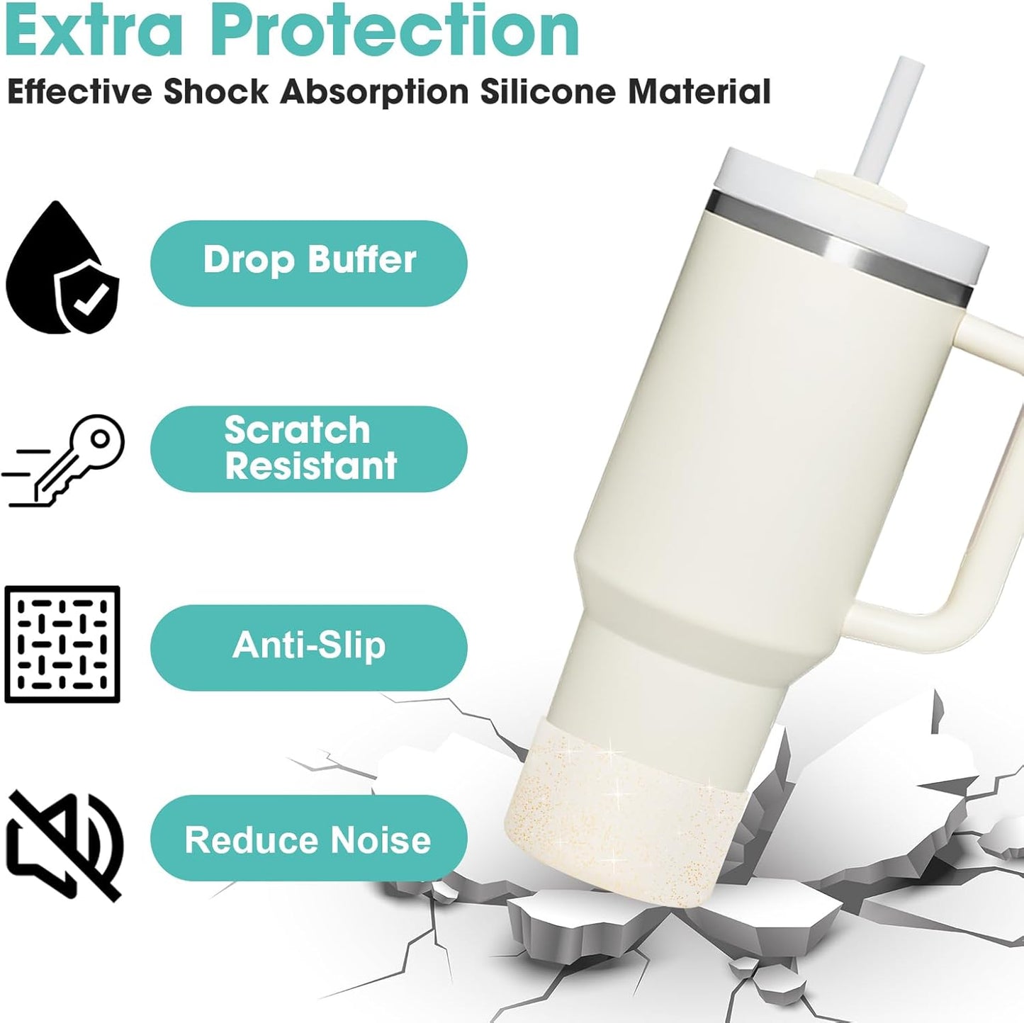 Upgrade 2PCS Protective Silicone Boot Bumper for Stanley Quencher Adventure 40oz 30oz IceFlow 20oz 30oz Tumbler, Water Bottle Bottom Sleeve Cover Accessories for Stanley Mug Cup(Glitter Golden)