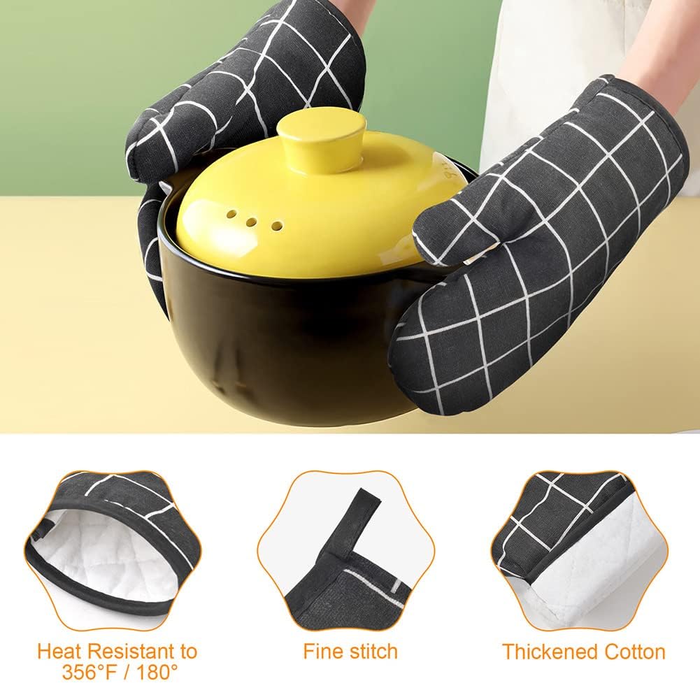 AUAUY Oven Mitts and Pot Holders 6PCS Set, 392°F Heat Resistant Cooking Gloves and Hot Pads Baking Mittens Grilling Gloves BBQ Gloves Non-Slip Kitchen Mittens for Oven Cooking Baking Grilling
