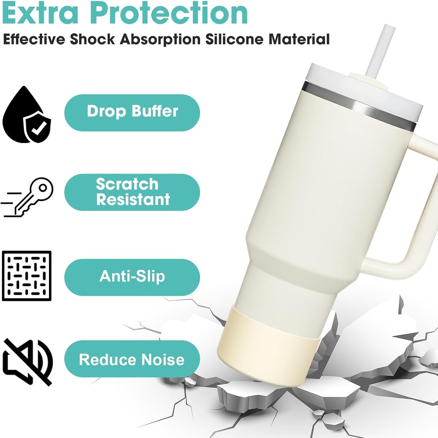 Upgrade 2PCS Protective Silicone Boot Bumper for Stanley Quencher Adventure 40oz 30oz IceFlow 20oz 30oz Tumbler, Water Bottle Bottom Sleeve Cover Accessories for Stanley Mug Cup(Cream)