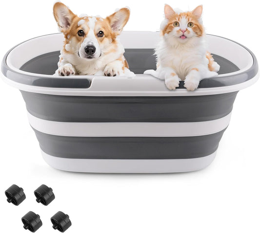 Extra Large Collapsible Bucket 35L Mop Bucket With Handles & Wheels, Plastic Wash Basin Pet Bath Tub for Puppy Dogs Cats, Folding Laundry Basket Clothes Storage Organizer RV Outdoor Camping Essentials