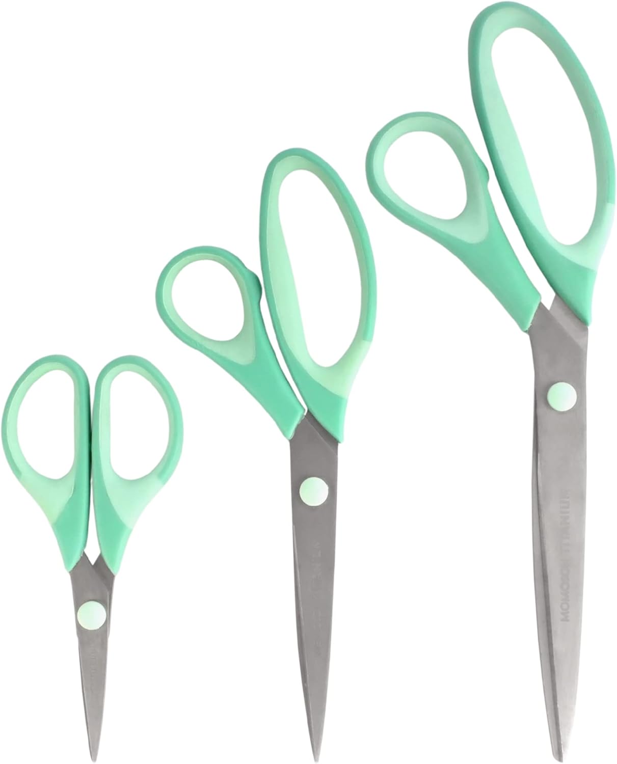 BambooMN Titanium Softgrip Scissors Set for Sewing, Arts, Crafts, Office - 1 set of 3 - Mint Green
