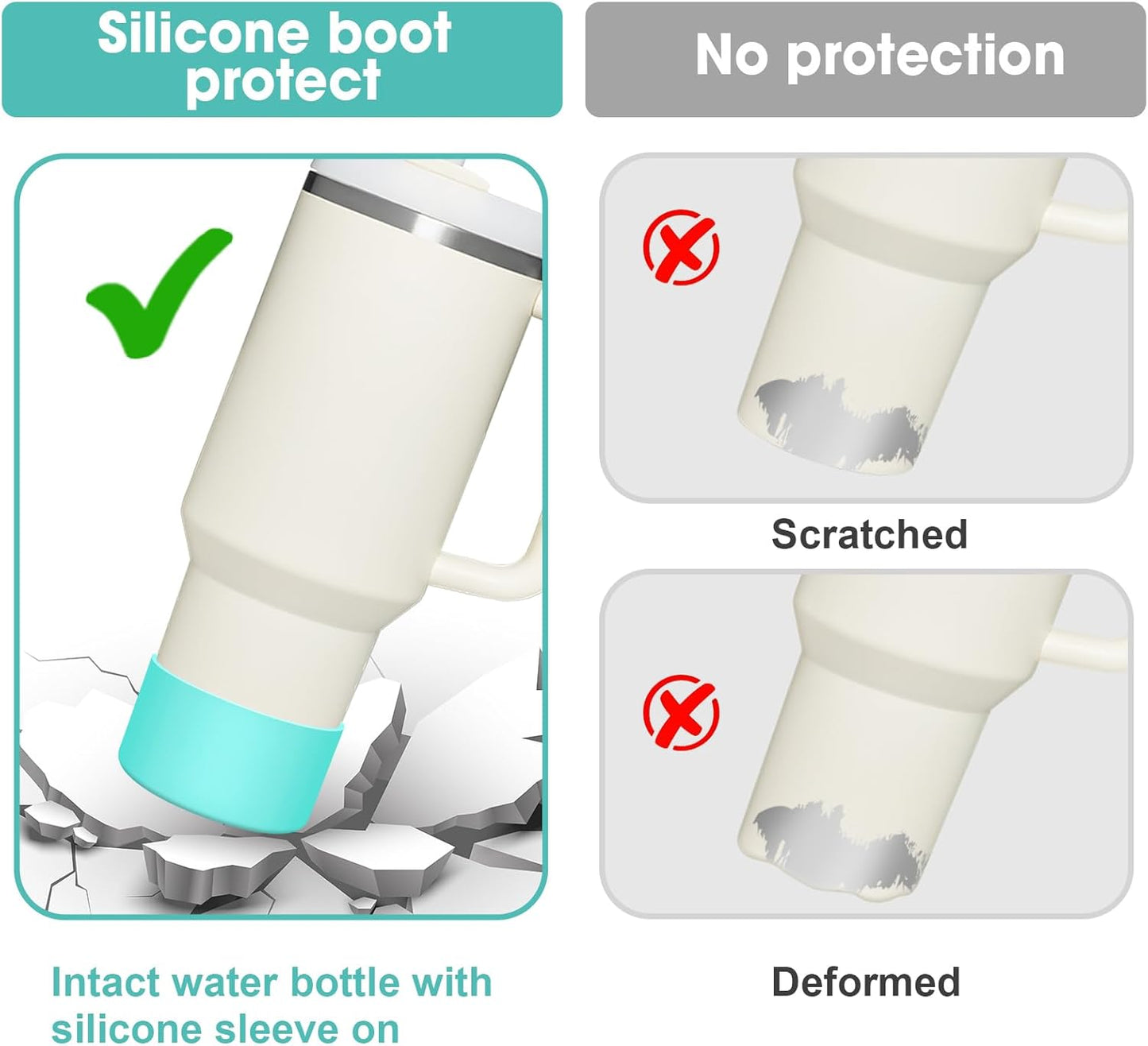 Upgrade 2PCS Protective Silicone Boot Bumper for Stanley Quencher Adventure 40oz 30oz IceFlow 20oz 30oz Tumbler, Water Bottle Bottom Sleeve Cover Accessories for Stanley Mug Cup(Ice Green)