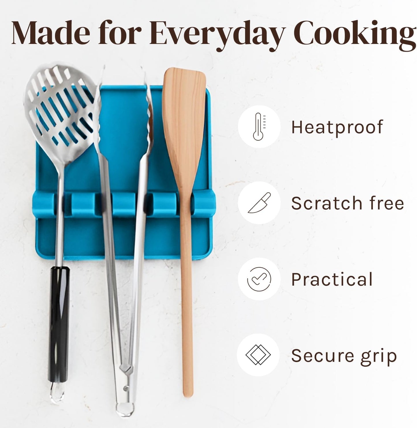 Light Blue Silicone Spoon Rest for Stove Top with Drip Pad (Two Pack) - Heat Resistant BPA Free Utensil Rest & Spoon Holder for Kitchen Counter - Grill Utensil Holder - Spatula Holder, Tongs, Ladle