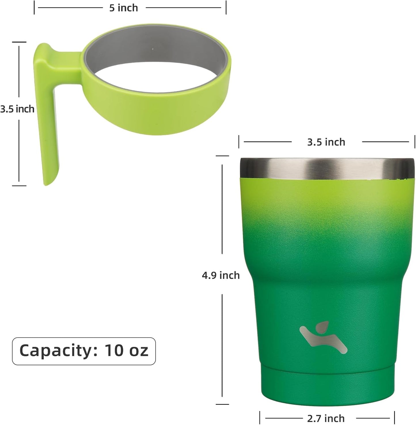 10 oz Tumbler with Handle and 2 Straw 2 Lid, Insulated Water Bottle Stainless Steel Vacuum Cup Reusable Travel Mug,Matcha Green