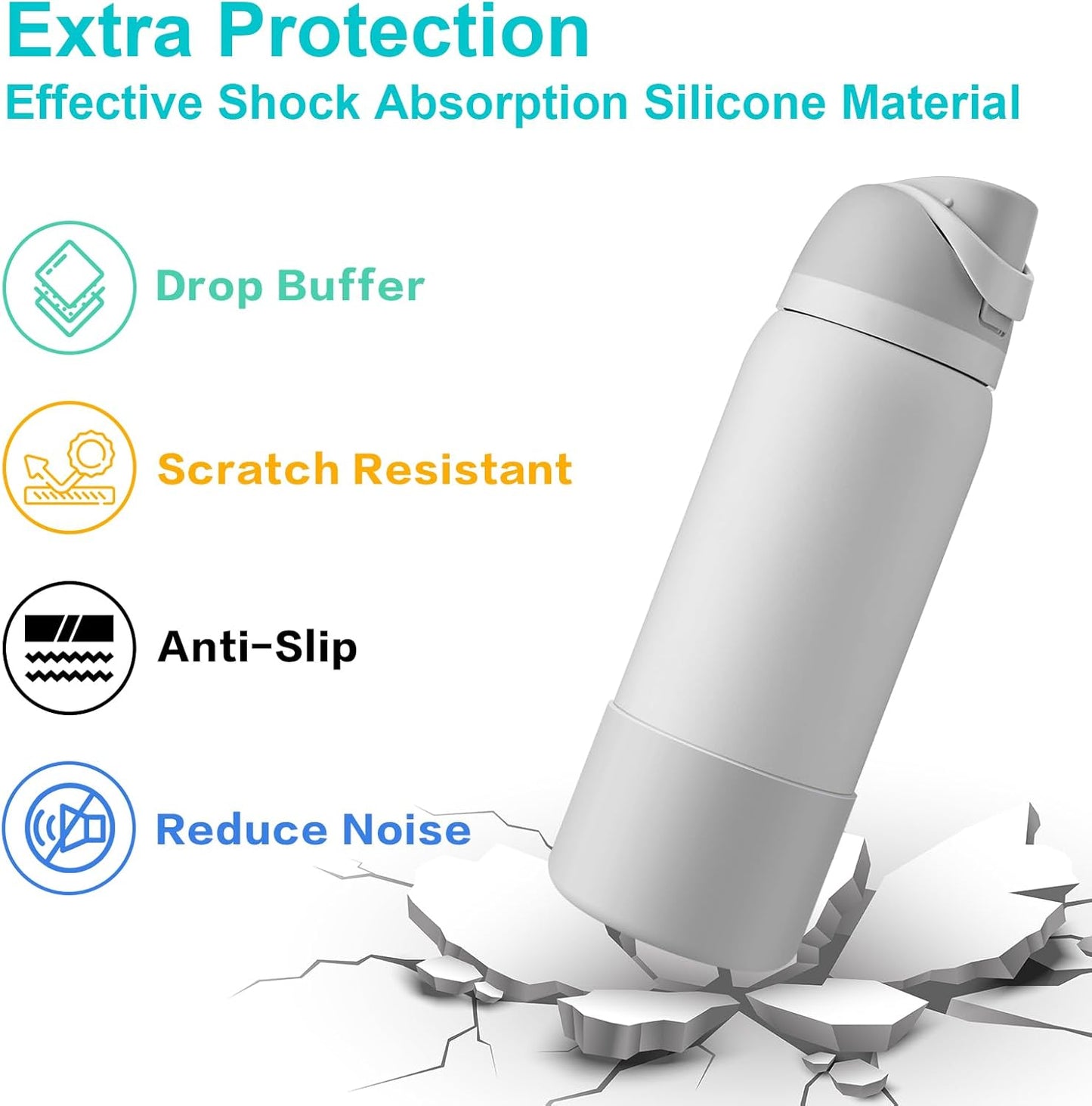 2PCS Silicone Water Bottle Boot for Owala 24oz 32oz 40oz, Protective Bottom Bumper Anti-Slip Sleeve for FreeSip, Twist, and Flip Stainless Steel Bottles, Dishwasher Safe and BPA Free