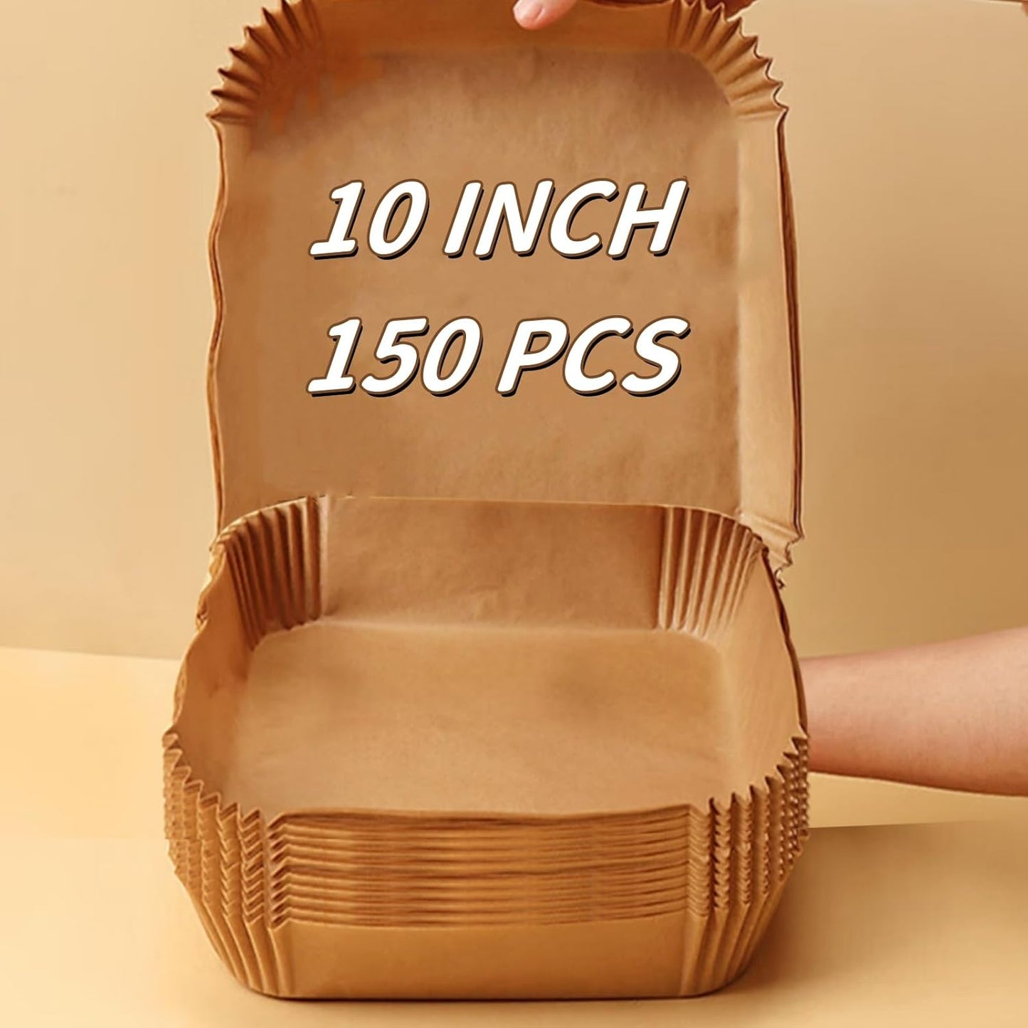 10 Inch Air Fryer Paper Liners, 150Pcs Air Fryer Liner Disposable, Oil-Proof & High-Temperature Resistant Parchment Baking Paper for Air Fryer, Microwave and Oven（Bottom Is 9 Inch）