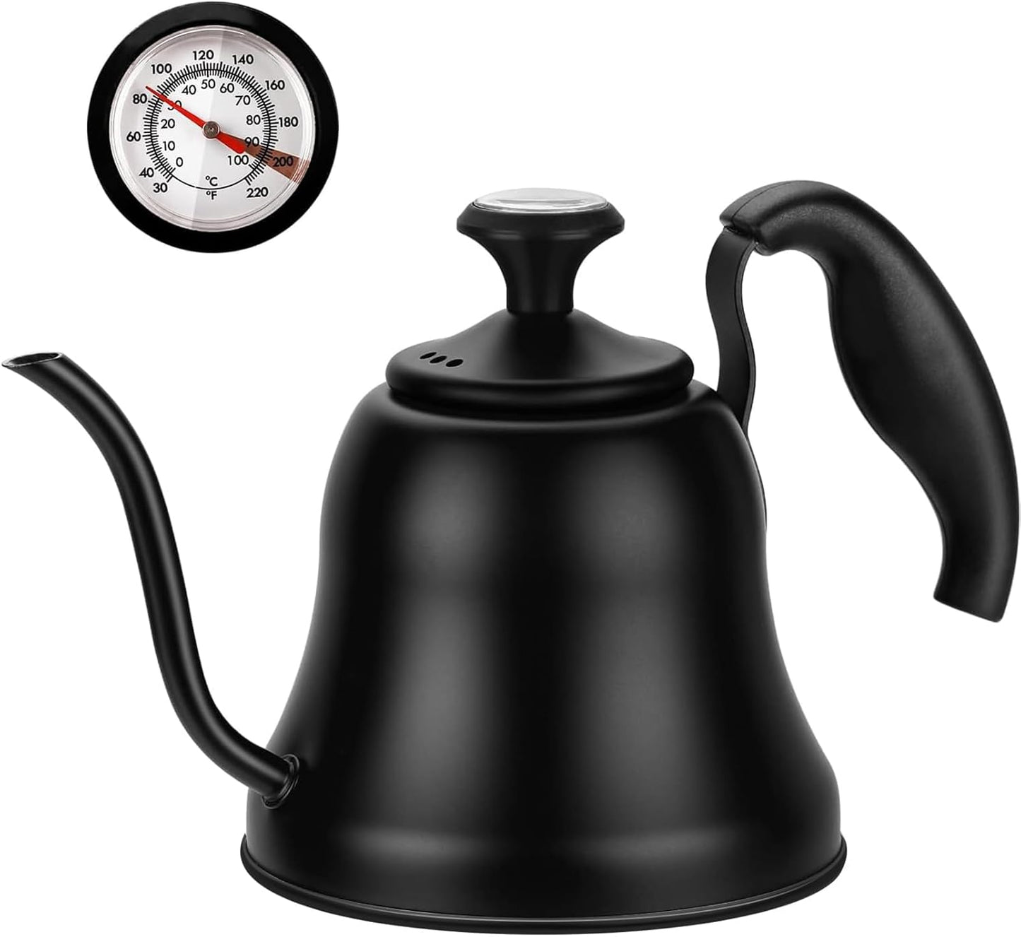 Tea Kettle with Thermometer Stovetop Gooseneck Kettle 28oz 0.8L Pour Over Coffee Pot, Matte Black Camping Home Kitchen Water Boiler, 1Pack
