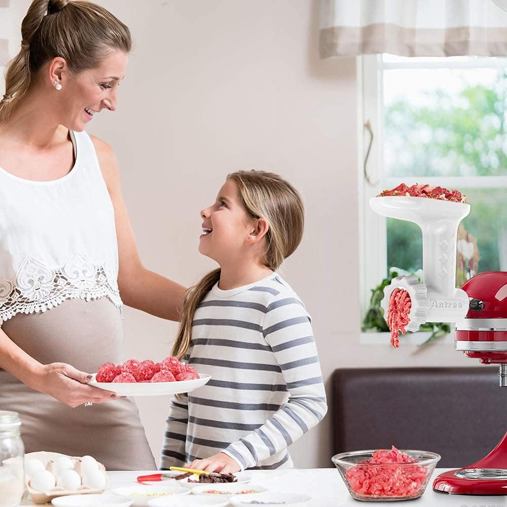 Food Meat Grinder Attachments for KitchenAid Stand Mixers, Excellent Food Grade Meat Grinder Accessories Meat Mixer Attachment Including 2 Sausage Stuffer Tubes Rust-proof and Durable