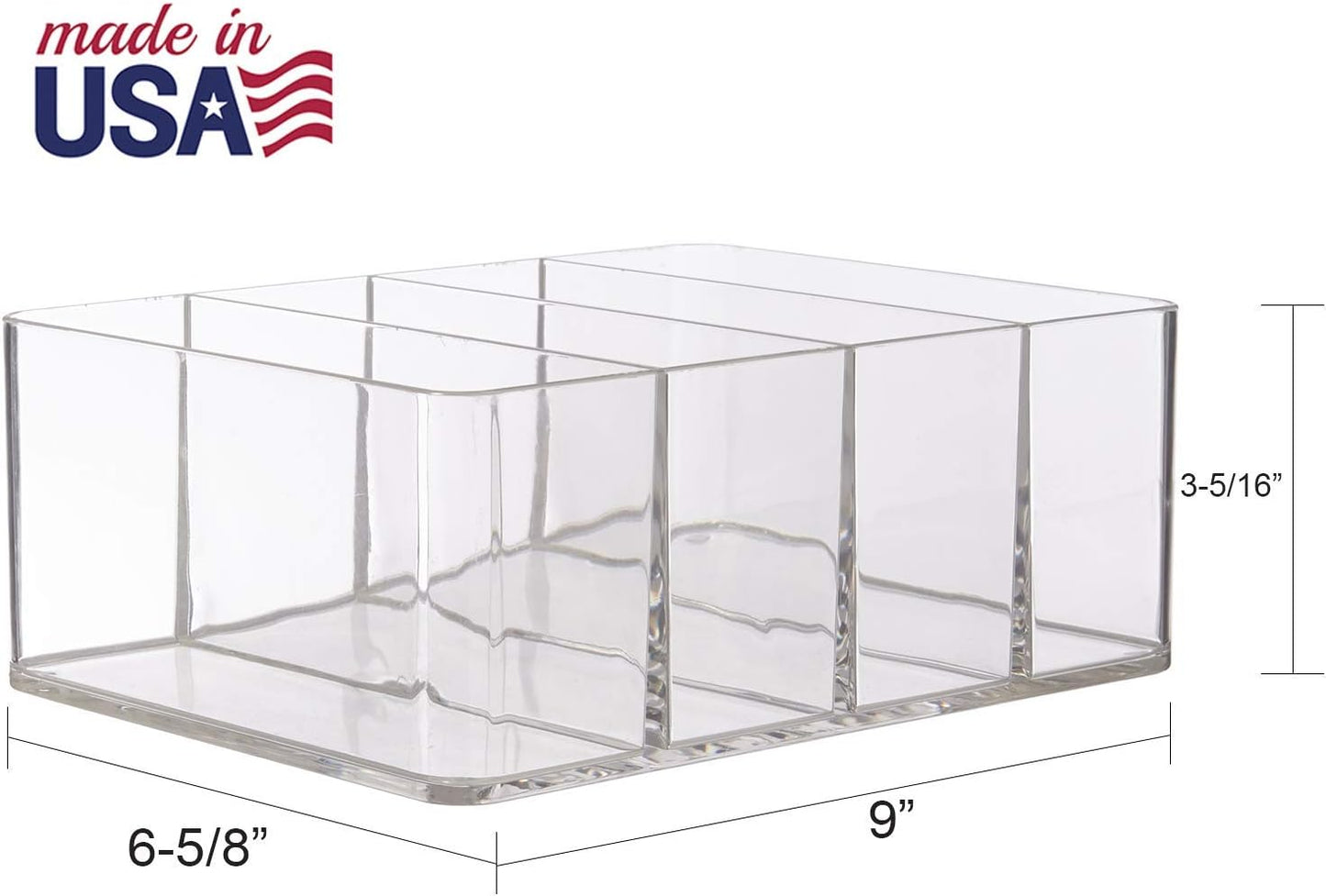 STORi 4-Compartment Clear Plastic Organizer, Rectangular Divided Makeup and Vanity Storage Bin, Use Upright for Eyeshadow Palettes, Made in USA
