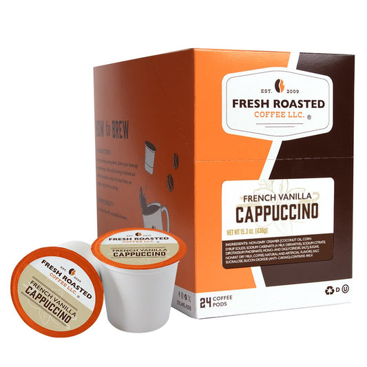 Fresh Roasted Coffee, French Vanilla Cappuccino Powdered Drink Pods, K-Cup Compatible, 24 Count