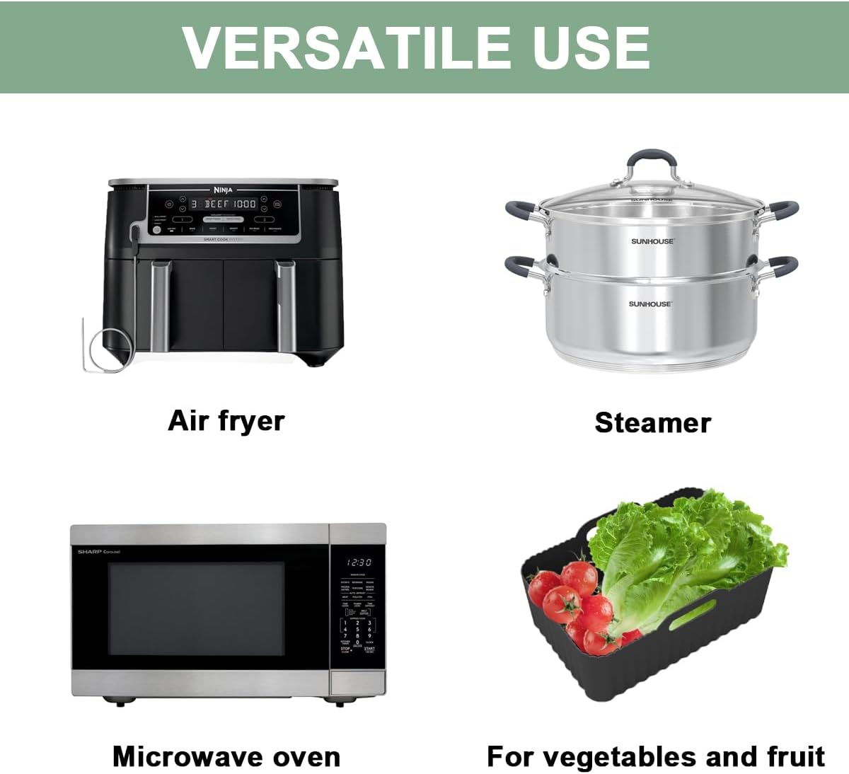 Ninja Silicone Air Fryer Liner 2Pack, 9-10QT Chefman Air Fryer Accessories, Reusable Air Fryer Basket for Ninja Foodi Max Dual Zone AF400 AF300 DZ201 Double Stack XL SL401