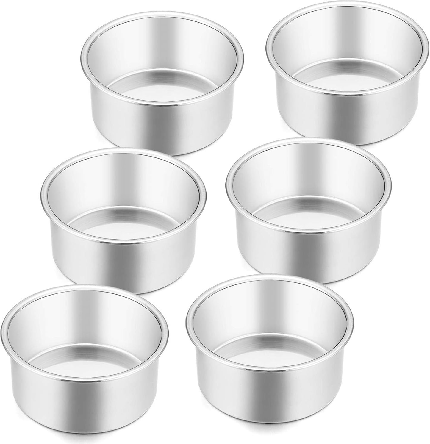 E-far 4 Inch Small Cake Pan Set of 6, Stainless Steel Mini Round Smash Cake Baking Pans Tins, Non-Toxic & Healthy, Mirror Finish & Dishwasher Safe