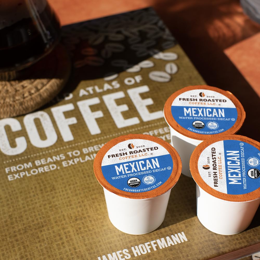 Fresh Roasted Coffee, Organic Mexican Water-Processed Decaf | USDA Organic, 100% Single Origin, Kosher | Medium Roast 72 Pods for K Cup Brewers