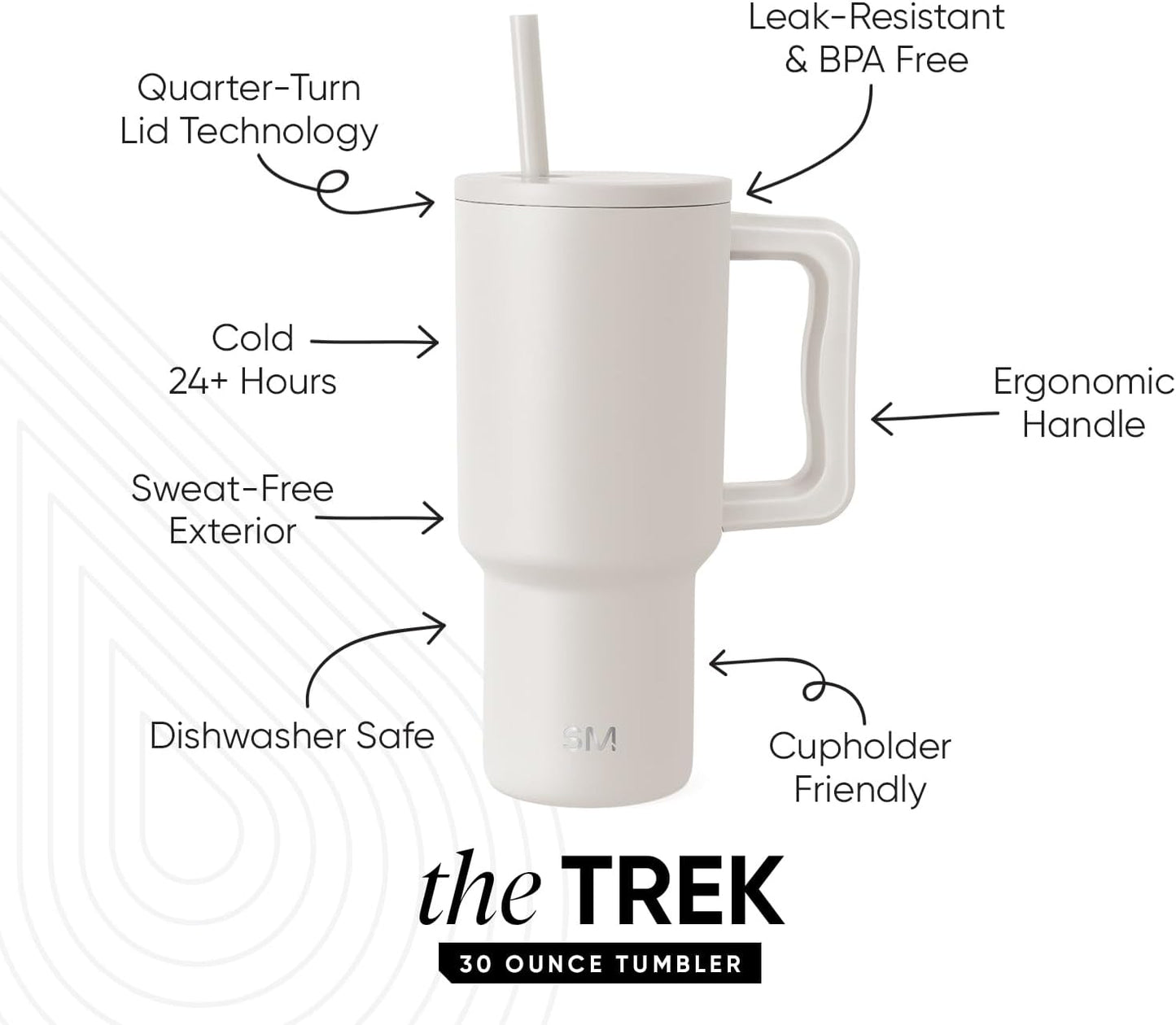 Simple Modern 30 oz Trek Tumbler with Handle and Straw Lid | Cup Holder Friendly Insulated Stainless Steel Travel Mug | Almond Birch
