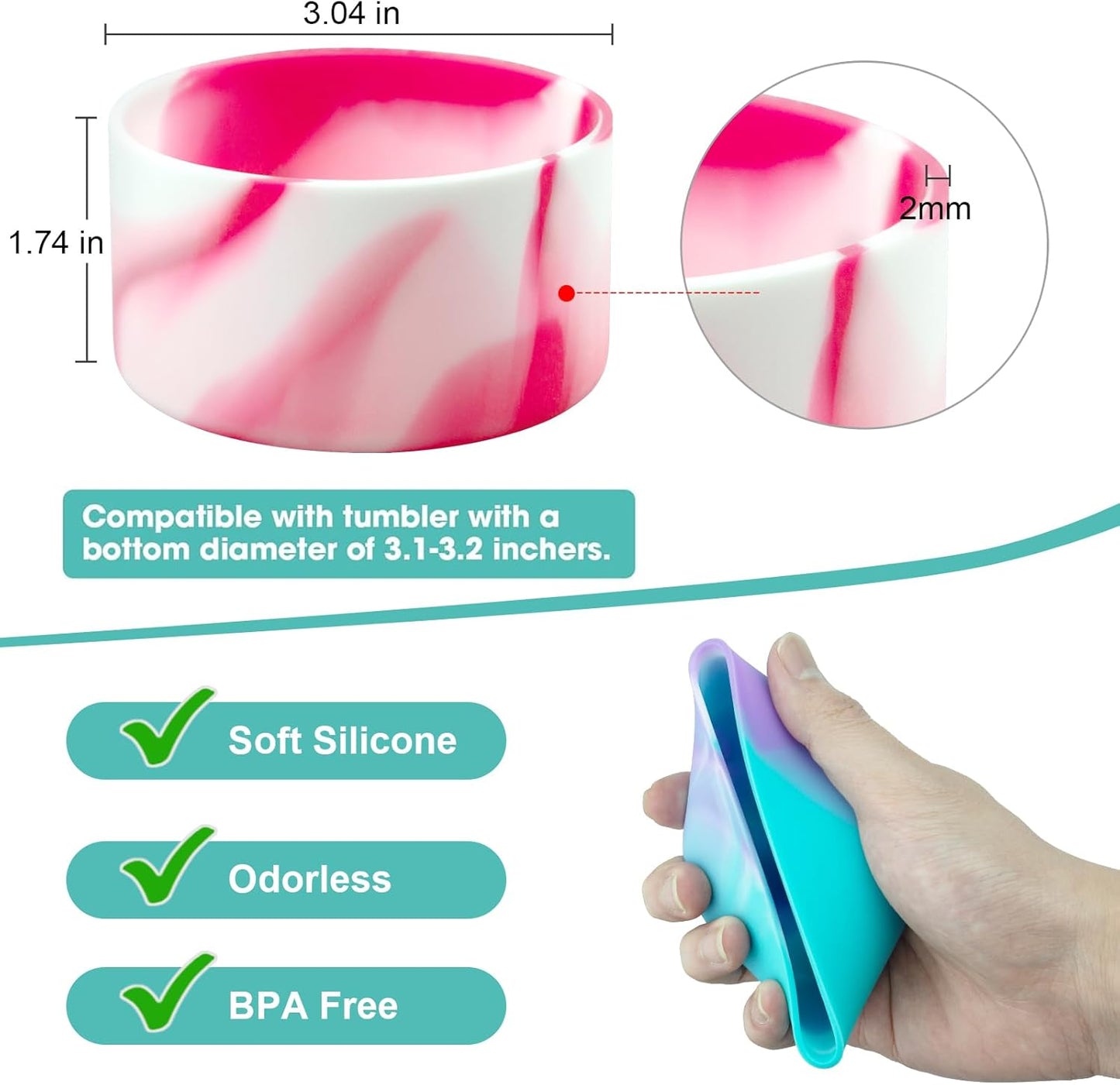 Upgrade 2PCS Protective Silicone Boot Bumper for Stanley Quencher Adventure 40oz 30oz IceFlow 20oz 30oz Tumbler, Water Bottle Bottom Sleeve Cover Accessories for Stanley Mug Cup(Rose Red+White)