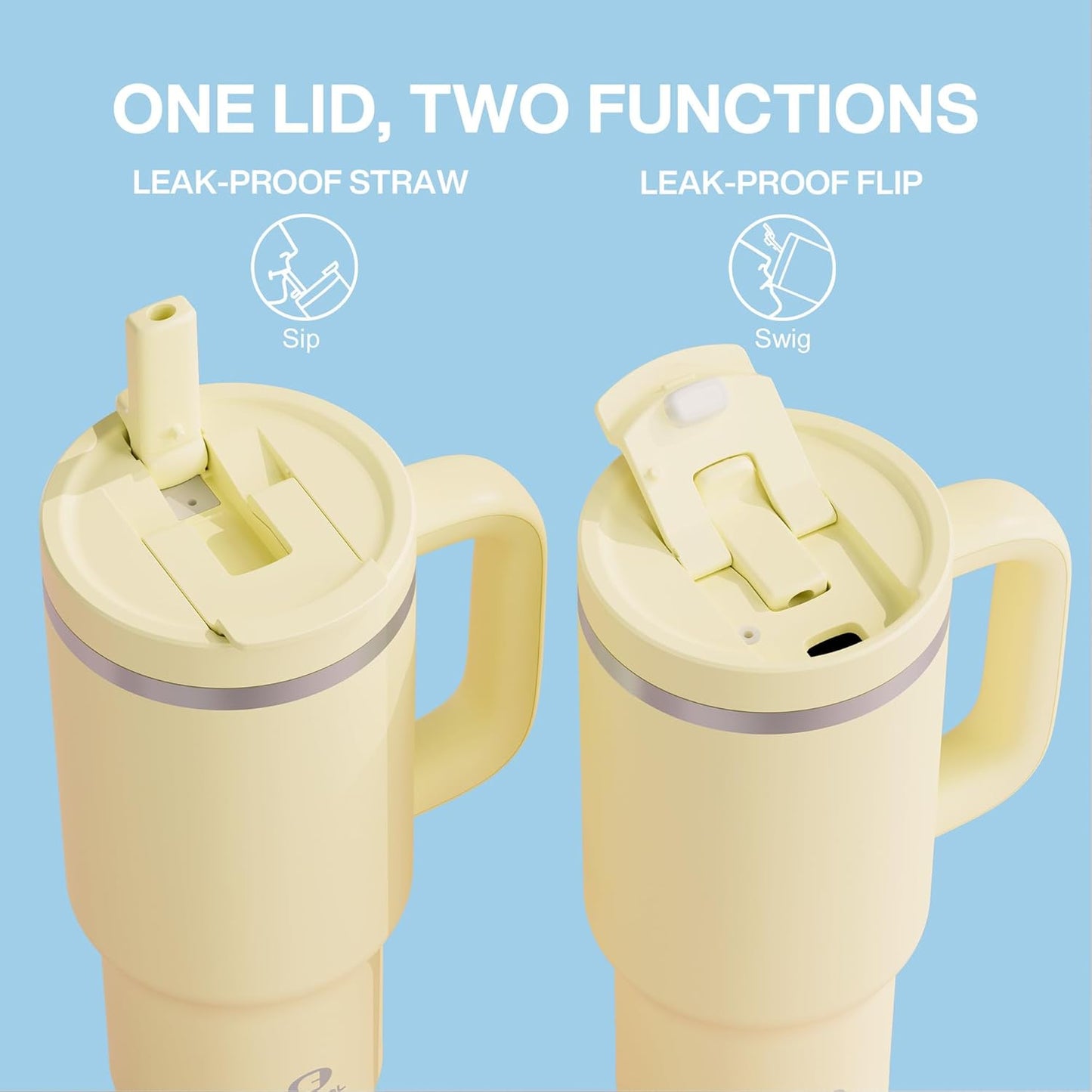 ENCOOL 32 oz Tumbler with Handle and Straw: Stainless Steel Insulated Tumbler Keeps Cold for 24 Hours, Leakproof Travel Cup Fits in Cup Holder and BPA-Free,Light Vanilla