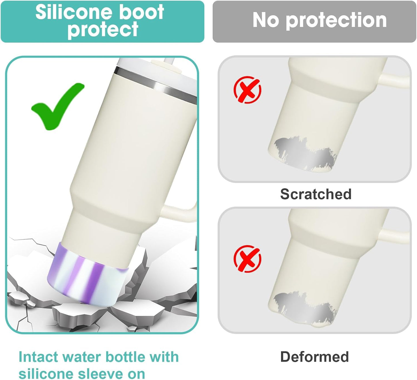 Upgrade 2PCS Protective Silicone Boot Bumper for Stanley Quencher Adventure 40oz 30oz IceFlow 20oz 30oz Tumbler, Water Bottle Bottom Sleeve Cover Accessories for Stanley Mug Cup(Purple+White)