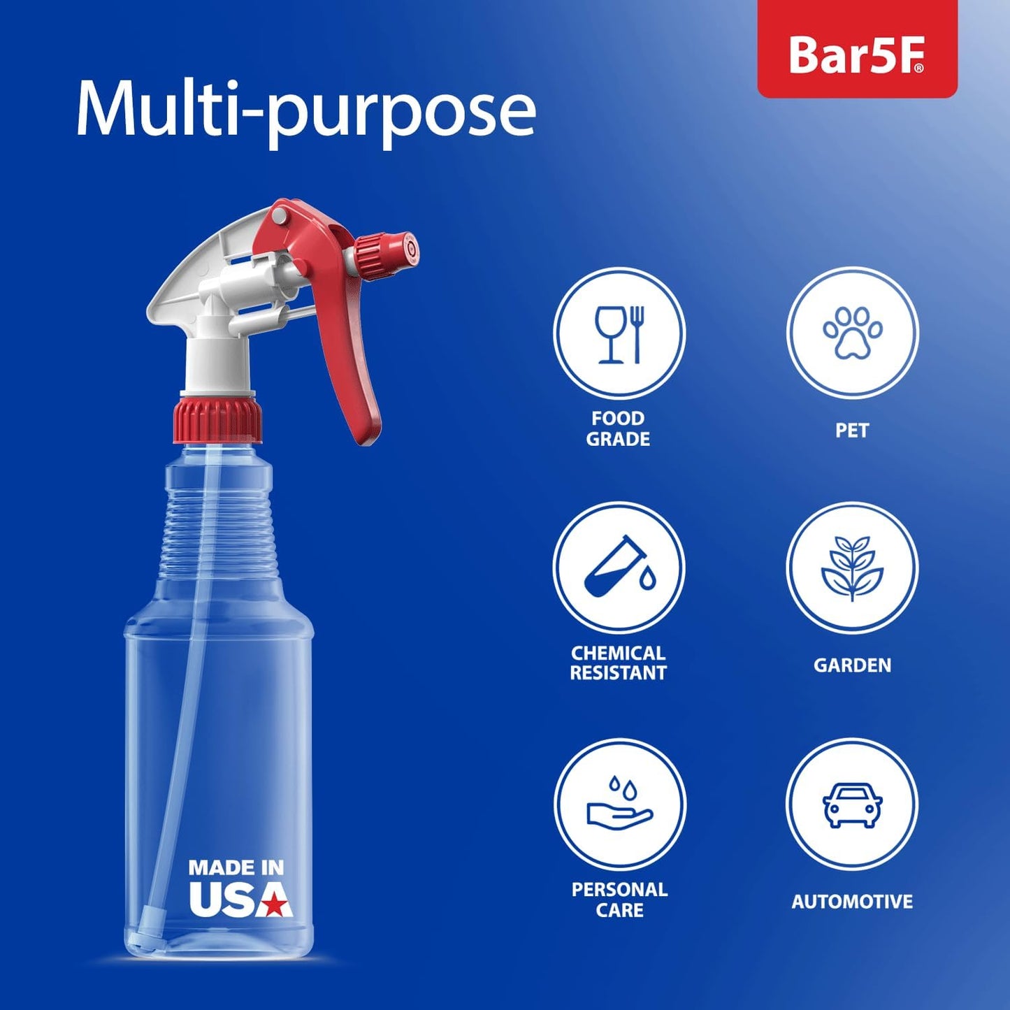 Bar5F Empty Plastic Spray Bottles 16-Ounce BPA-Free Food Grade Crystal Clear M-Series Fully Adjustable Sprayer (not for oil), 2-Pack