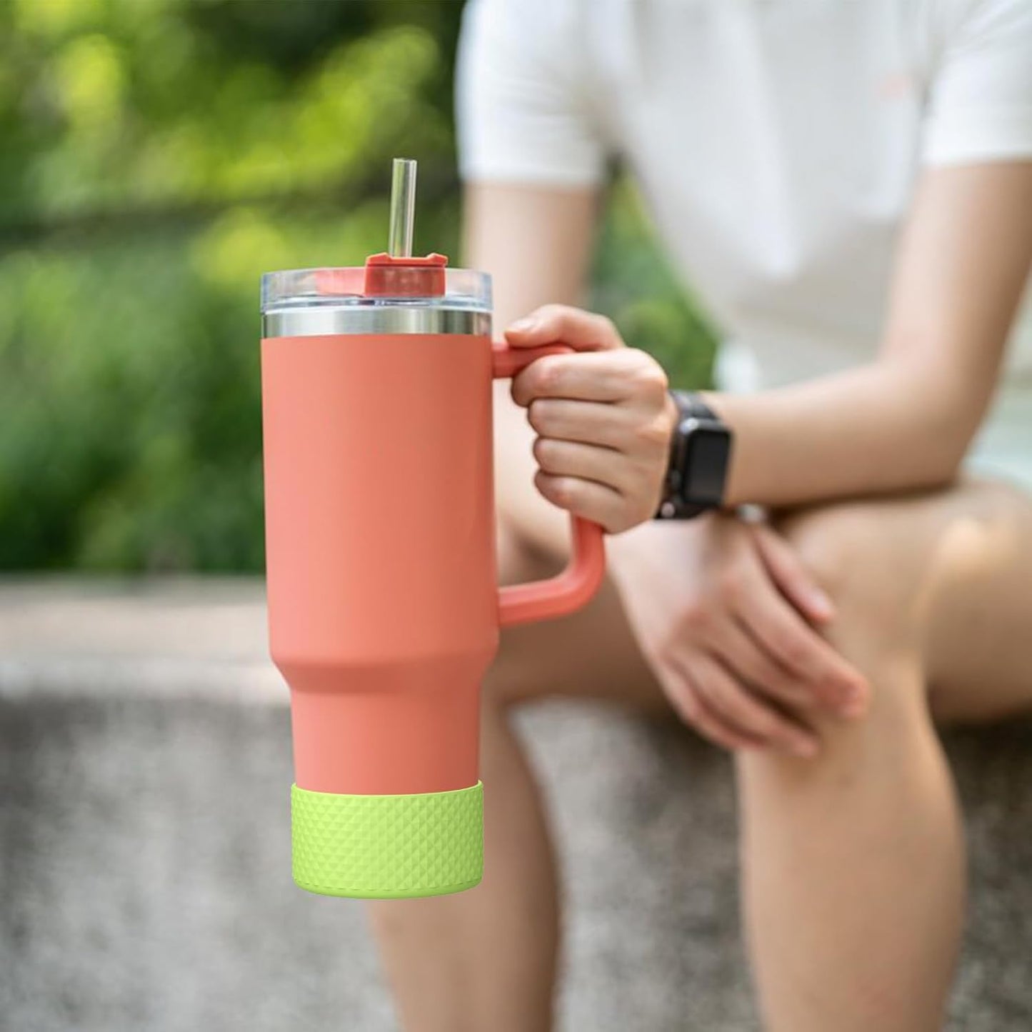 Upgrade 2PCS Protective Silicone Boot Bumper for Stanley Quencher Adventure 40oz 30oz 20oz Tumbler, Water Bottle Bottom Sleeve Cover Accessories for Stanley Mug Cup(Grape Green)