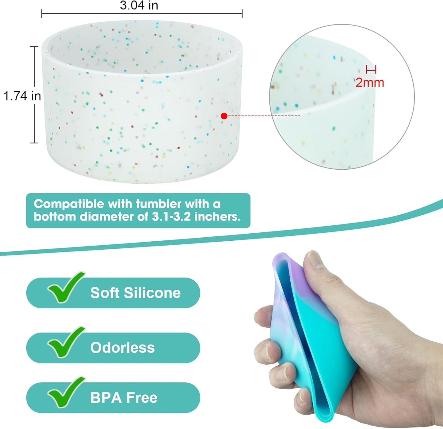 Upgrade 2PCS Protective Silicone Boot Bumper for Stanley Quencher Adventure 40oz 30oz IceFlow 20oz 30oz Tumbler, Water Bottle Bottom Sleeve Cover Accessories for Stanley Mug Cup(Glitter Color)