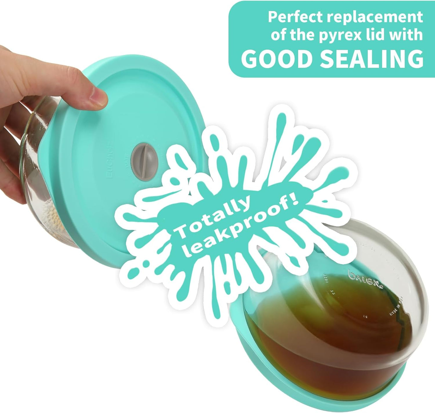 Replacement Lids for Pyrex 7201-PC 4 Cup, Silicone Round Storage Cover Lid for Anchor Hocking Glass Bowl 4 Pack with Date Mark Turquoise