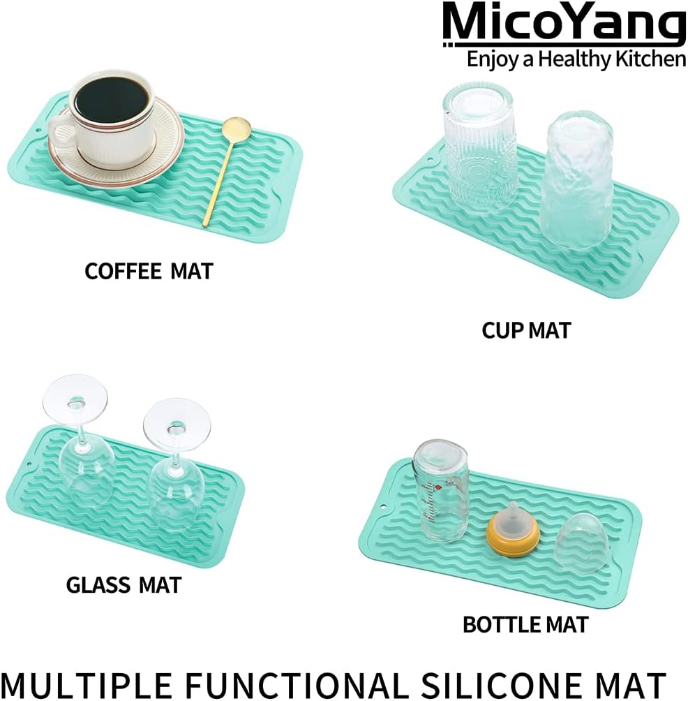 Silicone Dish Drying Mat for Multiple Usage,Easy clean,Eco-friendly,Heat-resistant Silicone Mat for Kitchen Counter or Sink,Refrigerator or Drawer Liner Mint S 12 inches x 6 inches