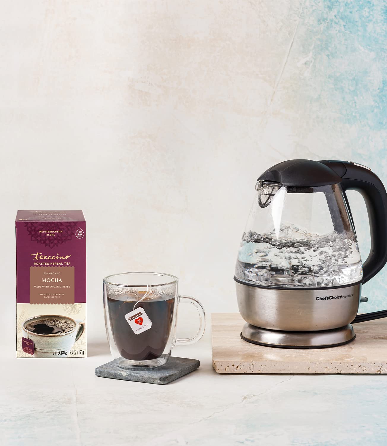 Teeccino Mocha Herbal Tea - Rich & Roasted Herbal Tea That’s Caffeine Free & Prebiotic for Natural Energy, 25 Tea Bags (Pack of 3)