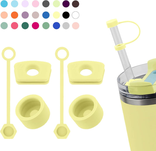 Silicone Spill Stopper Set Compatible with Stanley Cup 2.0 30oz & 40oz with Straw Cover (Set of 2, Pomelo)