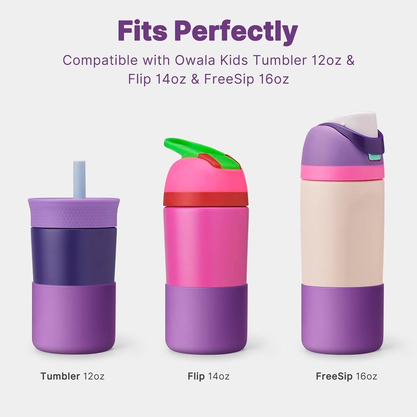 Silicone Boot for Owala 14/16 oz Water Bottle, Anti-Slip Protective Sleeve for Owala 12 oz Kids Tumbler, Boot Bottom Base fit Flip 14 oz Insulated Stainless-Steel Water Bottle (Purple)