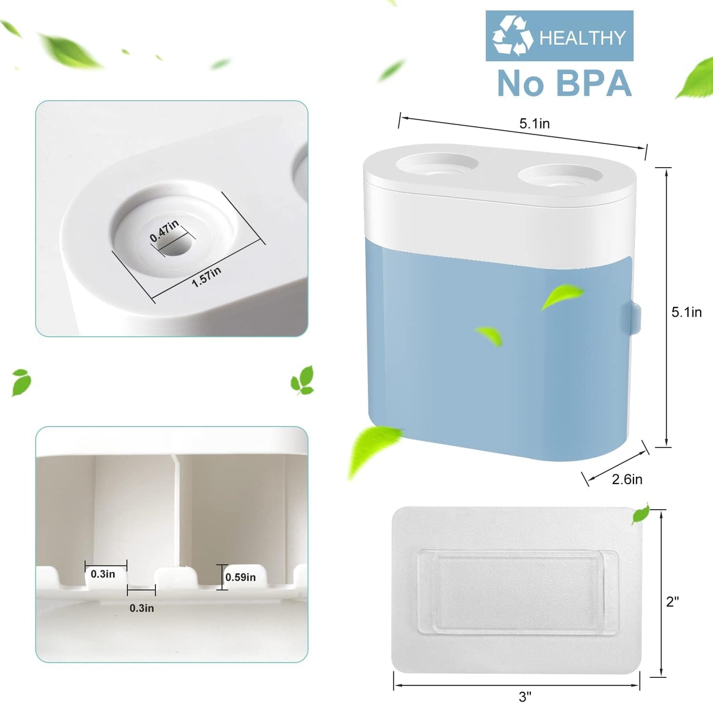 Toothbrush Holder Toothpaste Dispenser Wall Mounted with Cover, 4 Slots Electric Tooth Brush Storage Organizer with 2 Automatic Kids Toothpaste Squeezers for Shower Bathroom Blue, Self Adhesive