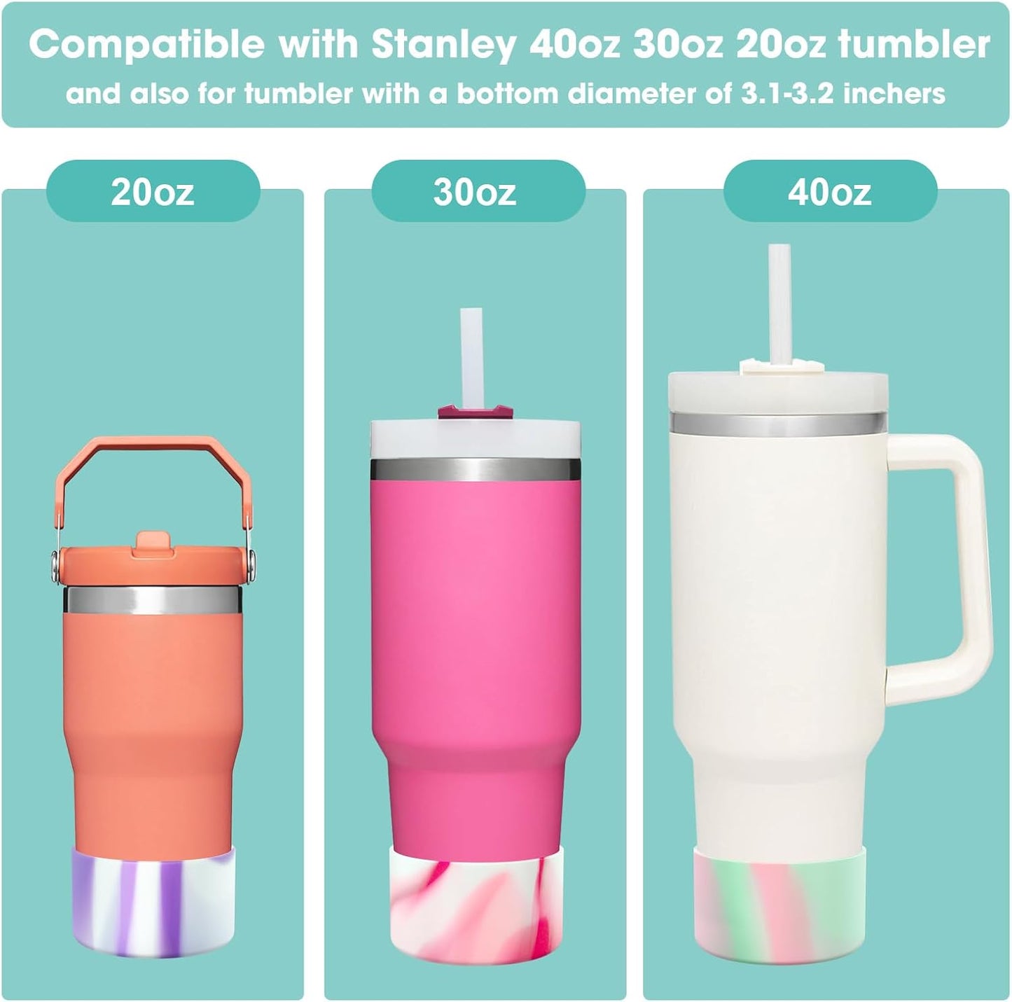 Upgrade 2PCS Protective Silicone Boot Bumper for Stanley Quencher Adventure 40oz 30oz IceFlow 20oz 30oz Tumbler, Water Bottle Bottom Sleeve Cover Accessories for Stanley Mug Cup(Light Cyan+Pink)