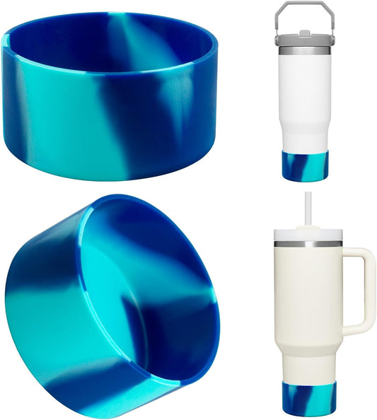 Upgrade 2PCS Protective Silicone Boot Bumper for Stanley Quencher Adventure 40oz 30oz IceFlow 20oz 30oz Tumbler, Water Bottle Bottom Sleeve Cover Accessories for Stanley Mug Cup(Cyan+Blue)